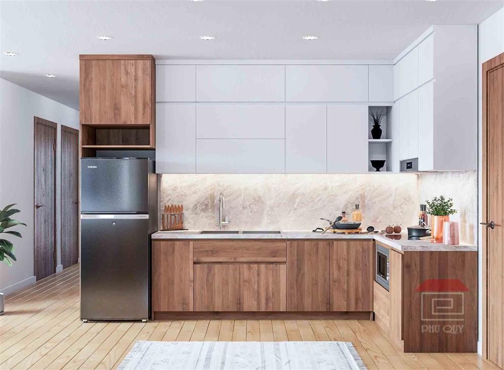 Tủ bếp tông trắng làm sáng không gian bếp