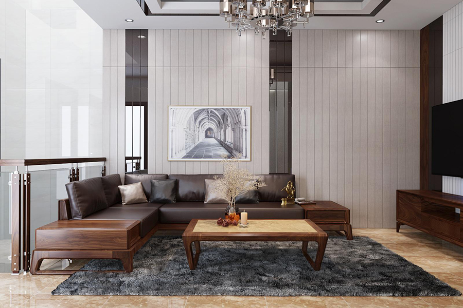 Sofa gỗ óc chó chữ L