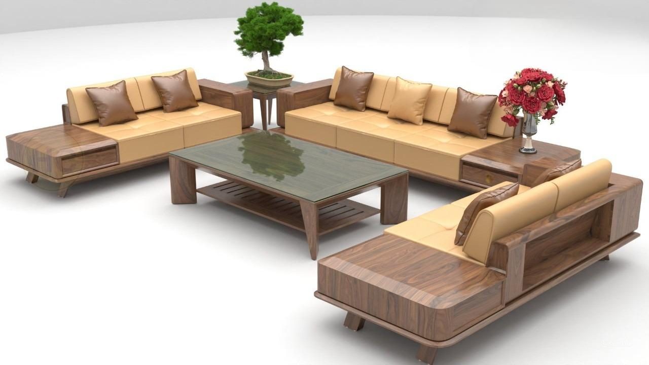 Sofa gỗ óc chó chữ U